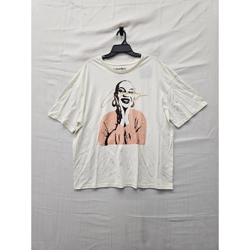 Legendary Rootz Womens Portrait Art Graphic T-Shirt Ivory Cotton Size Large